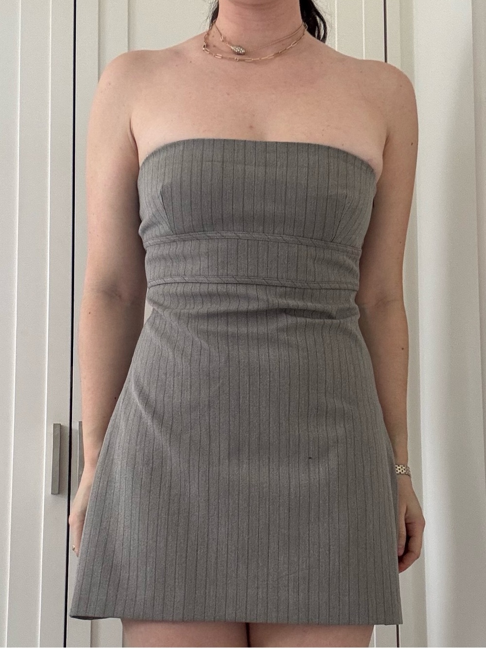 Zara pinstripe Strapless Gray Mini Dress size medium